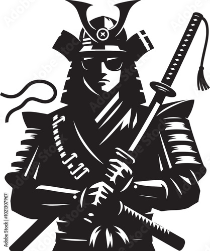 samurai warrior sward man mascot Silhouette illustration isolated on a white background