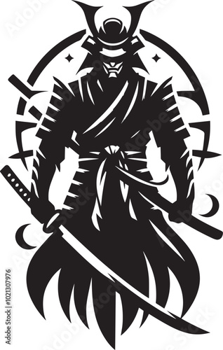 samurai warrior sward man mascot Silhouette illustration isolated on a white background