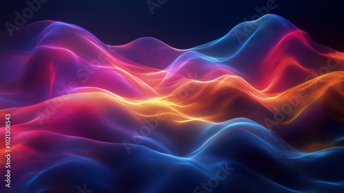 Abstract, colorful, glowing waves on a dark background