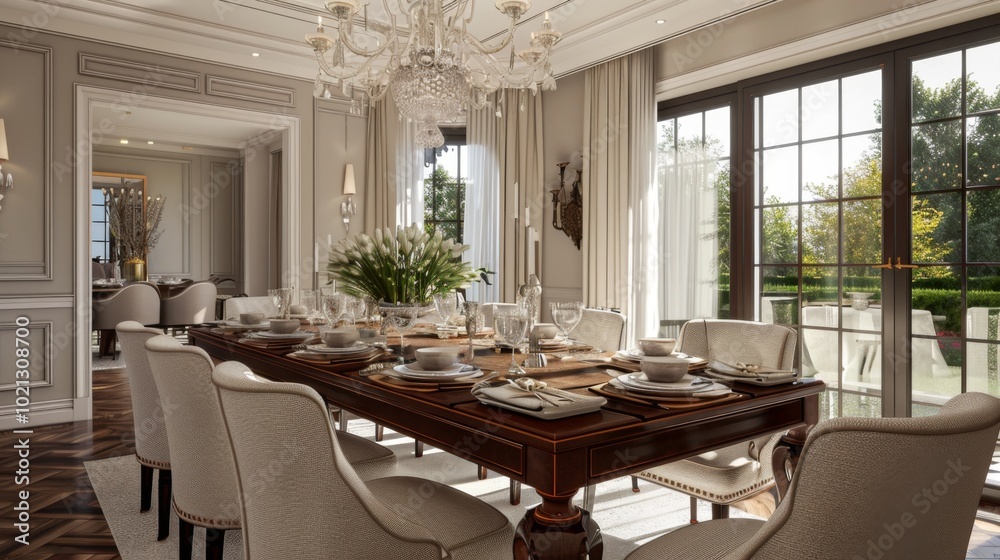 Elegant Dining Room Interior Design with Garden View Elegant Dining Room Interior Design with Garden View
