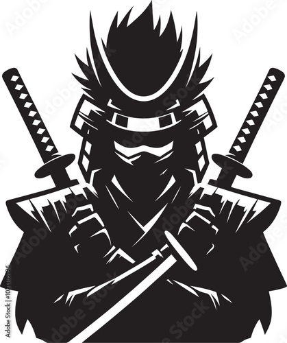 samurai warrior sward man mascot Silhouette illustration isolated on a white background