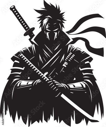 samurai warrior sward man mascot Silhouette illustration isolated on a white background