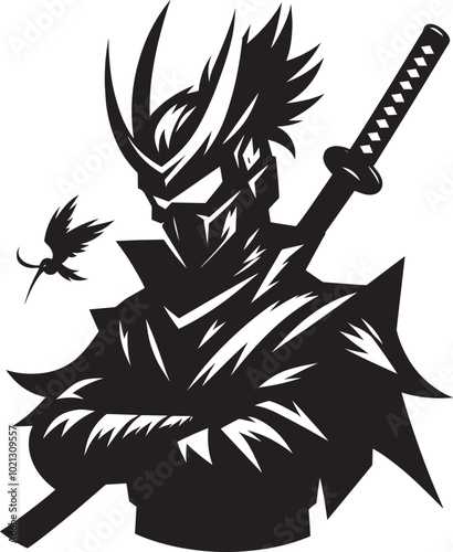 samurai warrior sward man mascot Silhouette illustration isolated on a white background
