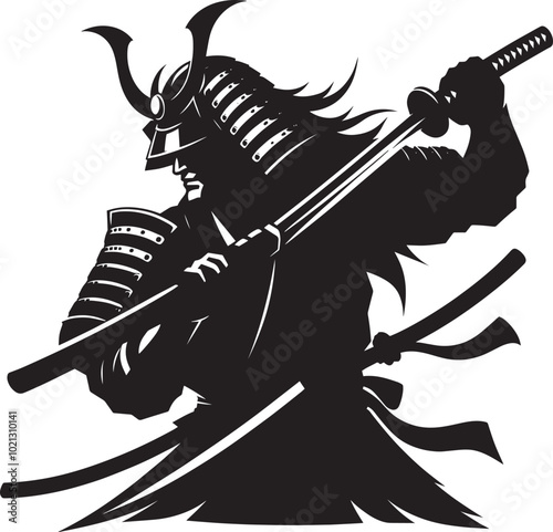 samurai warrior sward man mascot Silhouette illustration isolated on a white background