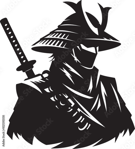 samurai warrior sward man mascot Silhouette illustration isolated on a white background