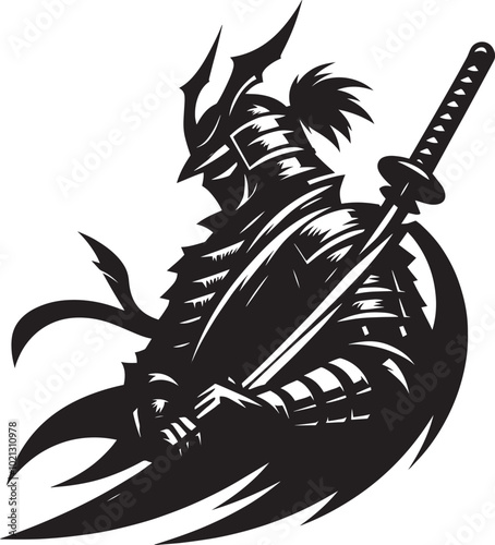 samurai warrior sward man mascot Silhouette illustration isolated on a white background