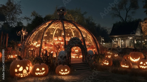 A strange bone dome and glowing jack-o'-lanterns  photo