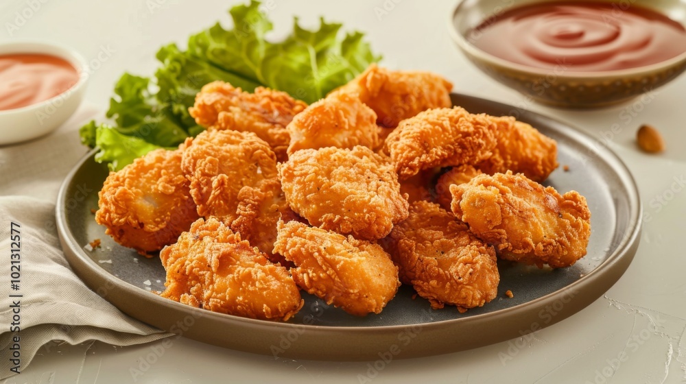 Crispy Chicken Nuggets with Ketchup - Delicious Fast Food Crispy Chicken Nuggets with Ketchup - Delicious Fast Food