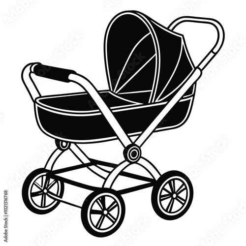 Baby Stroller Silhouette Vector Illustration.