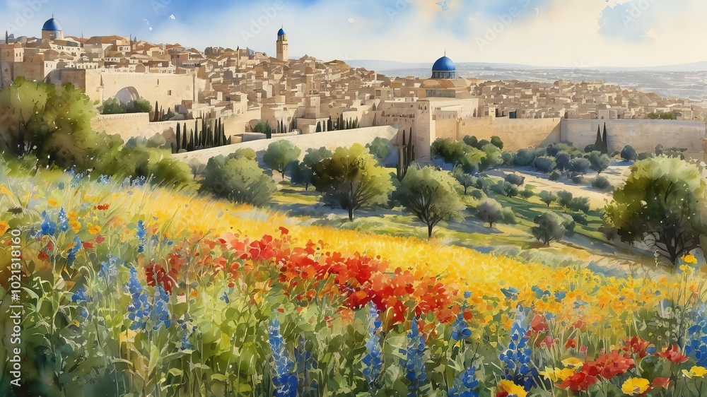 Obraz premium panorama of the jerusalem in old city content created with generative AI software
