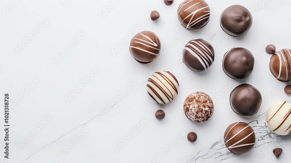 Chocolate marzipan candies on a marble surface Chocolate marzipan candies on a marble surface