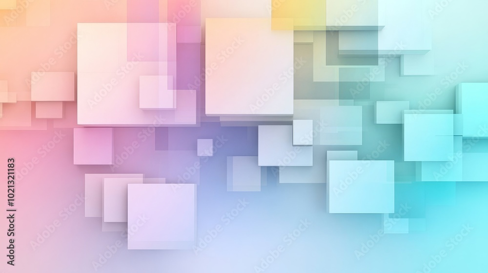 A colorful abstract background featuring overlapping geometric shapes in soft pastel hues.