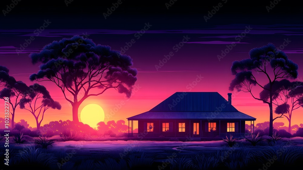A cozy evening gathering around a bonfire with friends celebrating Australia Day in papercut and watercolor style A cozy evening gathering around a bonfire with friends celebrating Australia Day in papercut and watercolor style