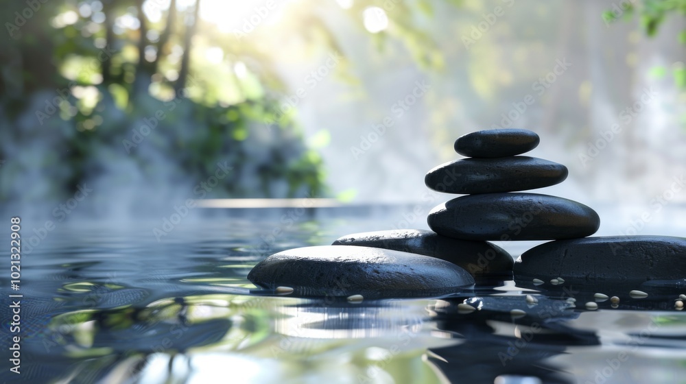 Zen Stones in Tranquil Water: A Serene Scene Zen Stones in Tranquil Water: A Serene Scene