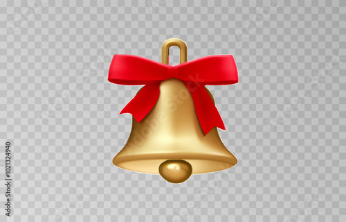Christmas bells with red ribbon isolated png background. Vector bells png.