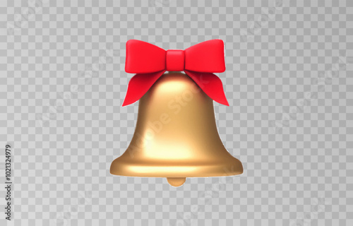 Christmas bells with red ribbon isolated png background. Vector bells png.