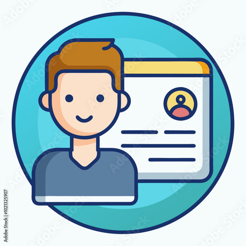 Personal info data icon vector illustration isolated, flat cartoon style of user or profile card details symbol, my account pictogram idea, identity document with person photo and text clipart