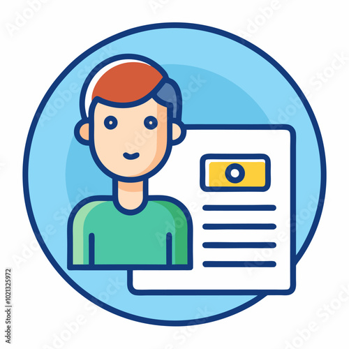 Personal info data icon vector illustration isolated, flat cartoon style of user or profile card details symbol, my account pictogram idea, identity document with person photo and text clipart