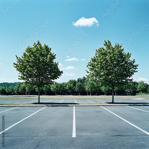 Wallpaper Mural A serene parking lot with two trees under a clear blue sky, evoking a sense of calm and openness. Torontodigital.ca