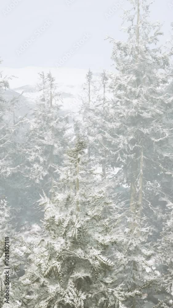 A snow covered forest filled with lots of trees A snow covered forest filled with lots of trees