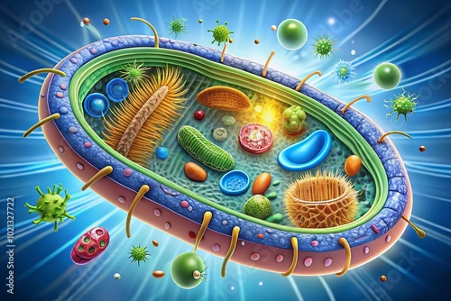 Detailed Bacterial Cell Structure Diagram Illustrating Key Components and Functions for Education photo