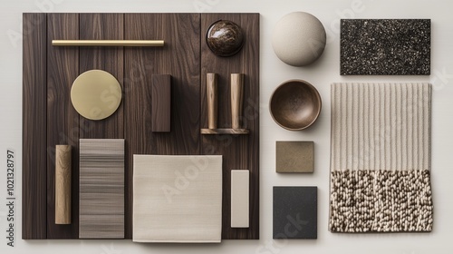 An arrangement of various materials and textures on a neutral background showcasing design elements for creative projects photo