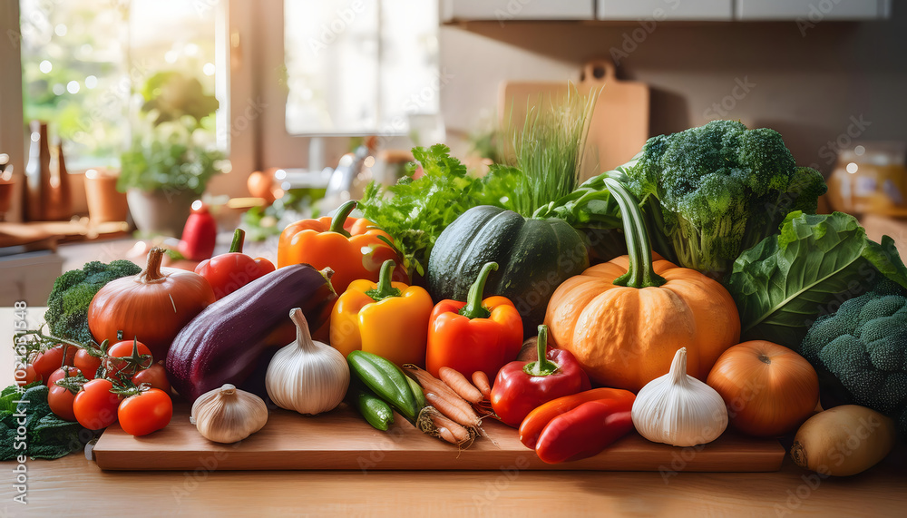 Fresh vegetables on a wooden kitchen board Fresh vegetables on a wooden kitchen board