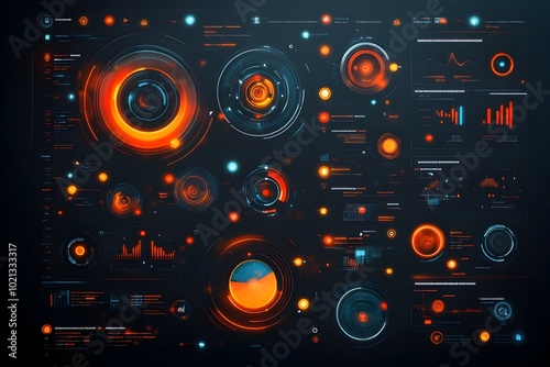 Futuristic abstract data visualization background with minimalist geometric shapes holographic elements and a high tech HUD overlay Modular layout design for a clean modern