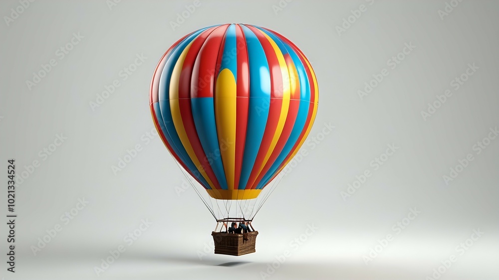 Colorful hot air balloon with a wicker basket, isolated on a white background. Colorful hot air balloon with a wicker basket, isolated on a white background.