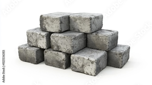 Stack of cinder blocks on a white background isolated construction material for building and industrial use simple and clean design. Generative AI