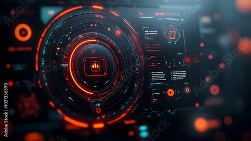 Breathtaking Futuristic HUD and GUI Elements Woven into Captivating Game Background Powered by Sleek and Minimalist Digital Technology with Neon Lit Aesthetic Gritty yet Elegant