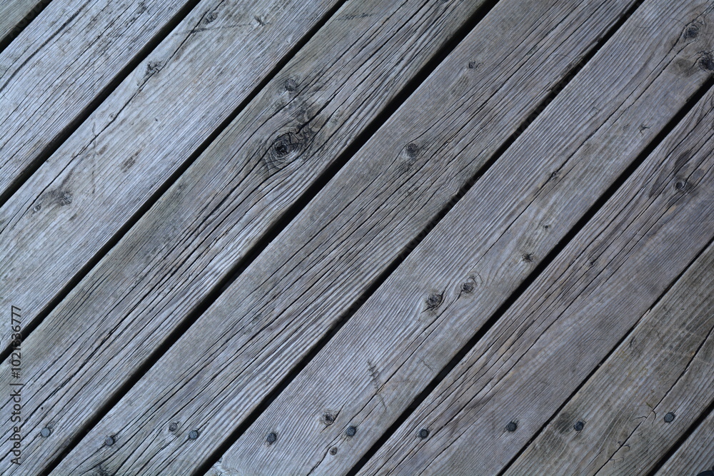 Closeup of outdoor patio deck showing weathered deck boards that have stood the test of time. Closeup of outdoor patio deck showing weathered deck boards that have stood the test of time.