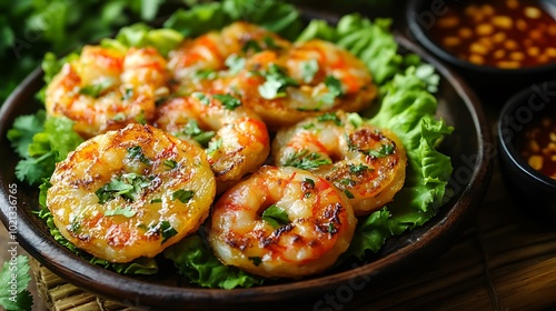 A detailed close-up photograph of a traditional Vietnamese Banh Xeo, highlighting the golden crispy edges of the pancake filled with shrimp, pork, and bean sprouts, photo