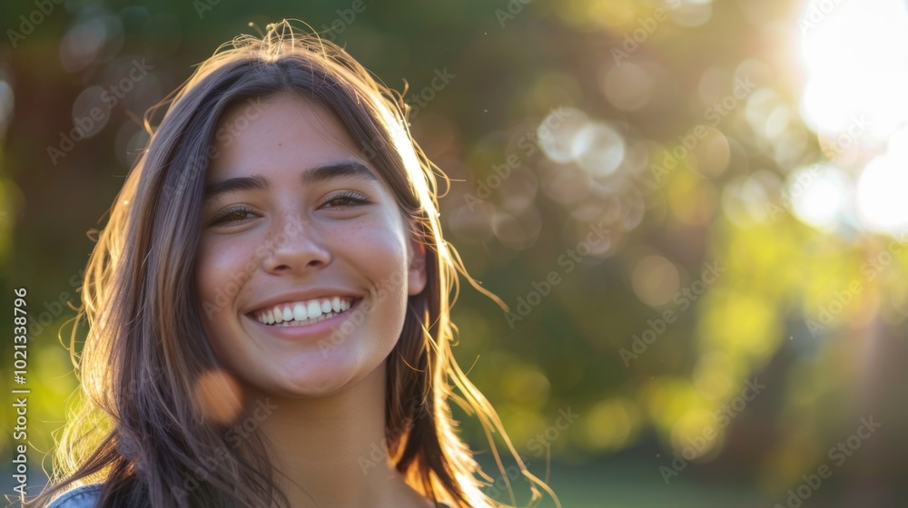 Smiling Woman Portrait Outdoors in Sunlight