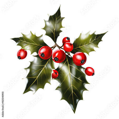 christmas holly iIlex with berries isolated on white background photo