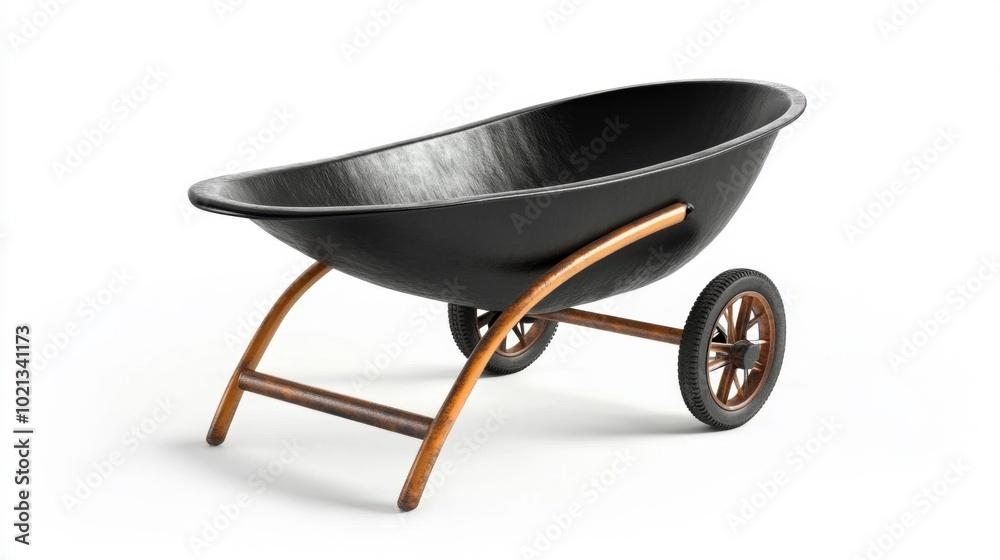 Realistic Garden Wheelbarrow on a White Background Ideal for Gardening and Landscaping Projects Featuring Classic Wooden Handles and Metal Body. Generative AI Realistic Garden Wheelbarrow on a White Background Ideal for Gardening and Landscaping Projects Featuring Classic Wooden Handles and Metal Body. Generative AI