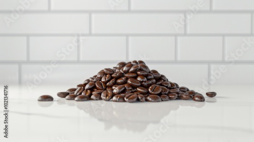 Closeup of Roasted Coffee Beans on White Background