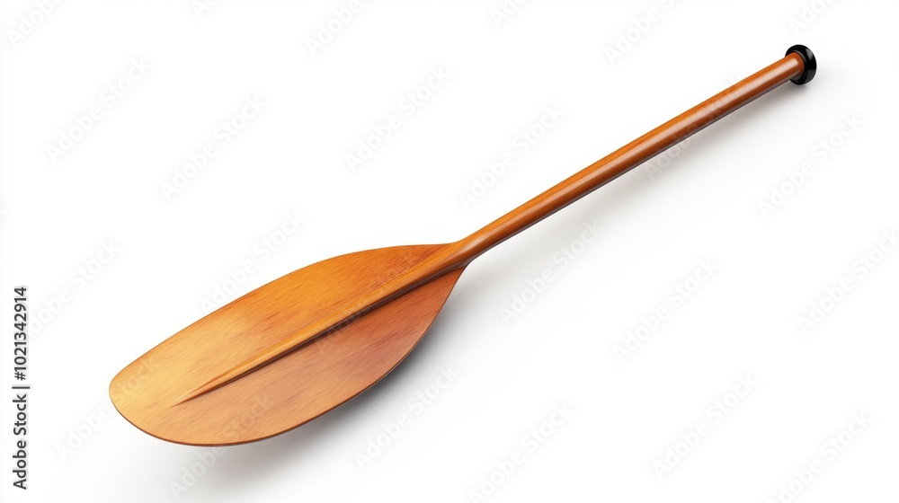 Wooden paddle isolated on white background realistic rowing oar for canoe or boat with natural wood grain finish clean minimal design for nautical or outdoor activity visuals. Generative AI Wooden paddle isolated on white background realistic rowing oar for canoe or boat with natural wood grain finish clean minimal design for nautical or outdoor activity visuals. Generative AI
