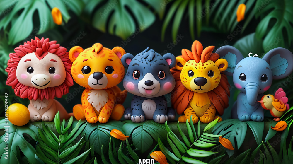 Obraz premium Cute Cartoon Animals in Nature. Jungle Friends