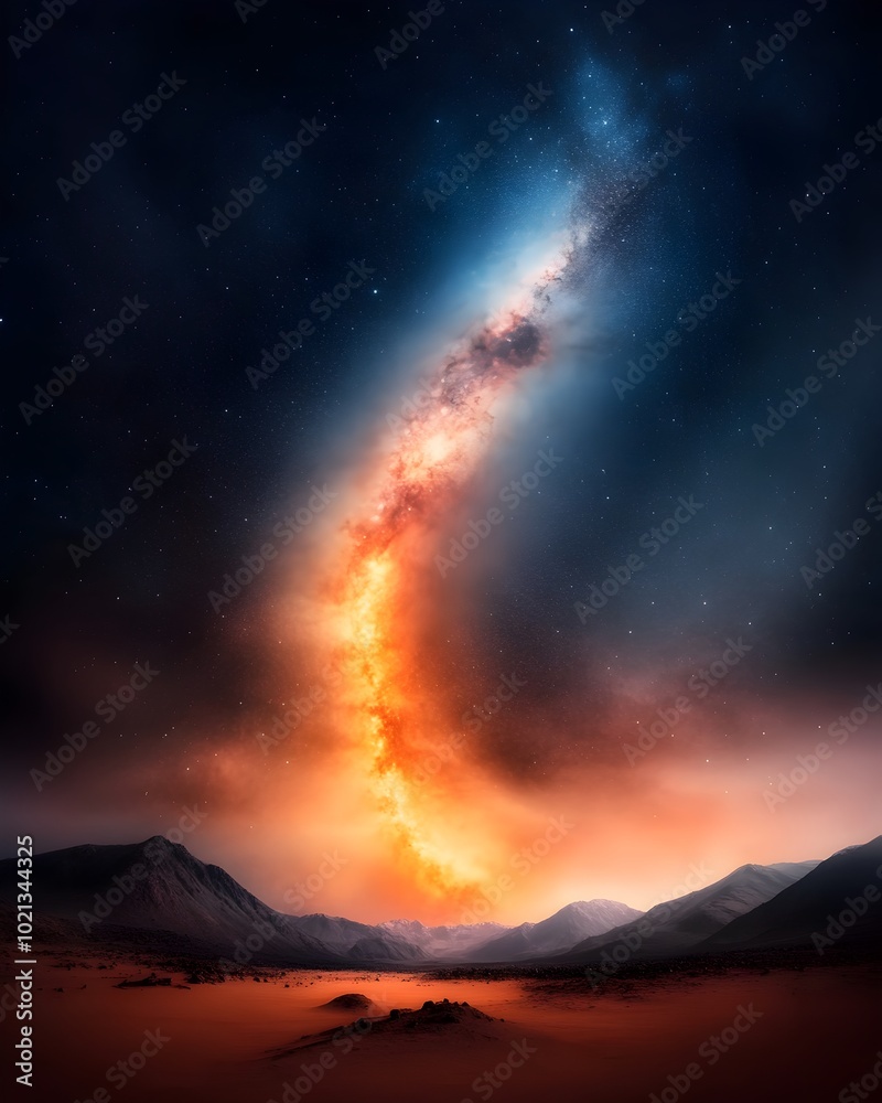 Milky Way Galaxy Stretching Across the Night Sky Over Rugged Mountainous Terrain in a Dramatic Low Angle Perspective with Moody Atmospheric Lighting and a Modern Minimalist Visual Style Milky Way Galaxy Stretching Across the Night Sky Over Rugged Mountainous Terrain in a Dramatic Low Angle Perspective with Moody Atmospheric Lighting and a Modern Minimalist Visual Style