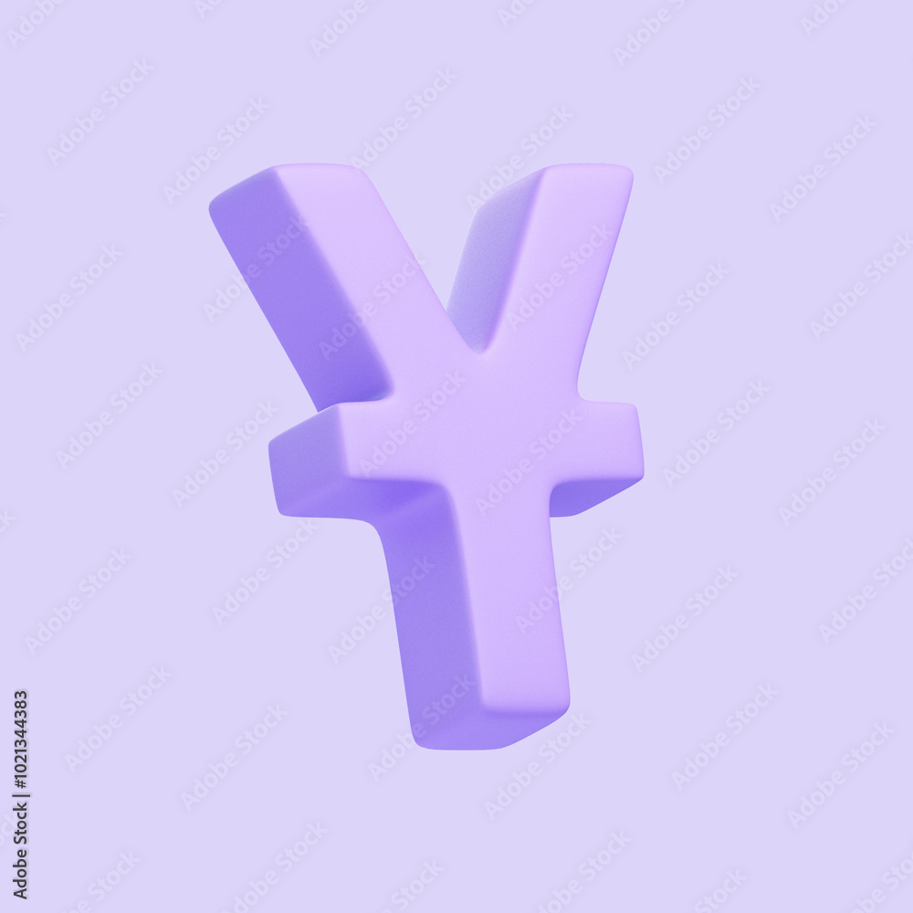 Obraz premium Purple Yen currency symbol on a light purple background, representing finance, currency, and economic concepts. 3D icon, sign and symbol. 3D render illustration