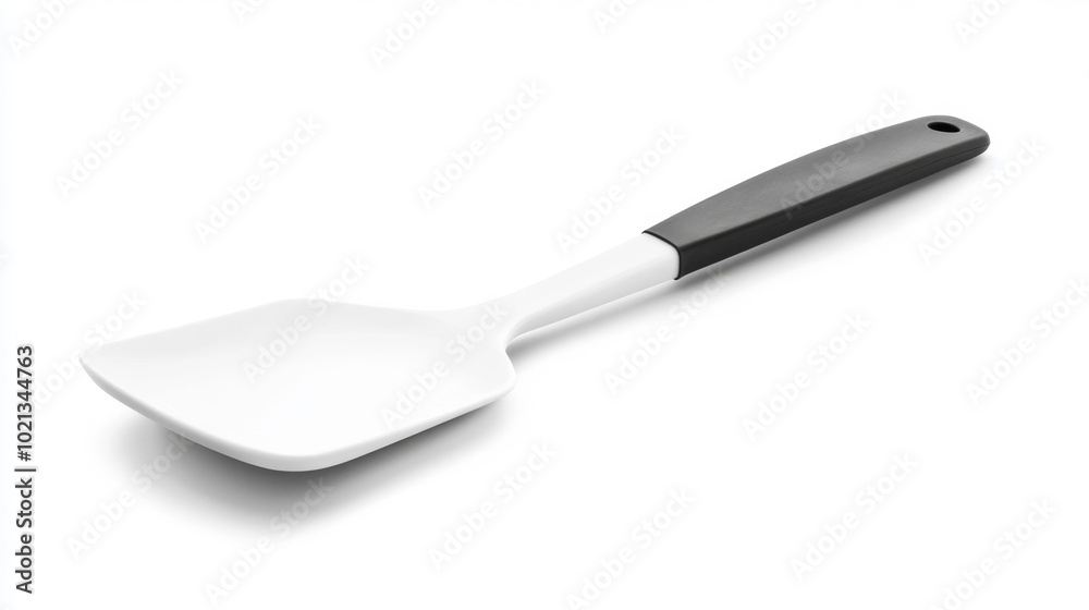 Fototapeta premium Black and white spatula for cooking on a white background isolated for kitchenware photography. Generative AI