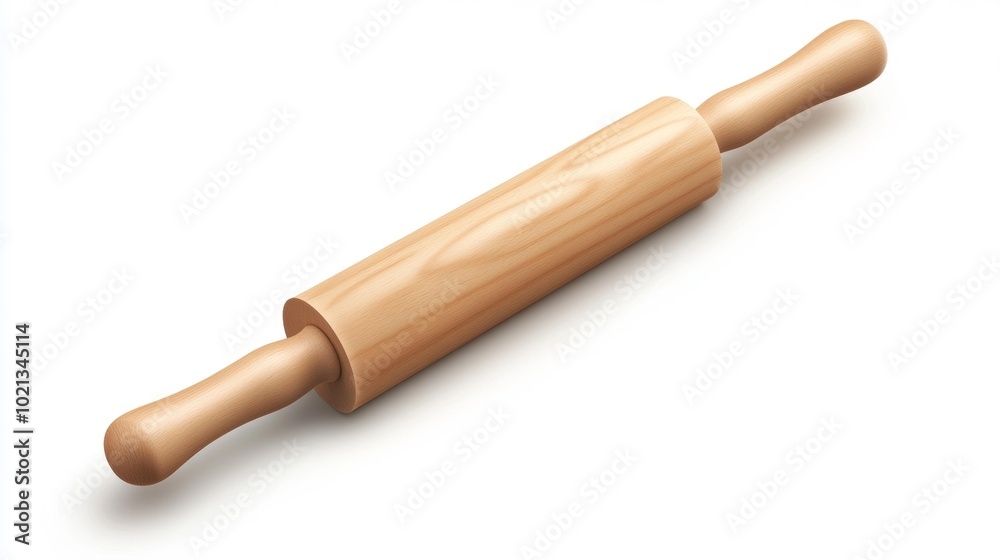 Wooden rolling pin isolated on a white background ideal for baking and kitchen use. Generative AI Wooden rolling pin isolated on a white background ideal for baking and kitchen use. Generative AI