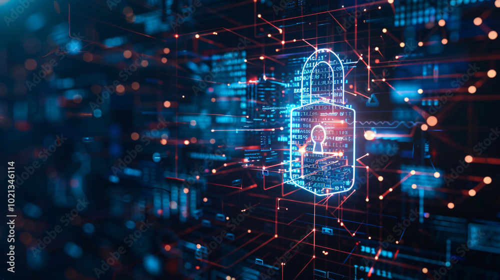 Obraz premium Cybersecurity and privacy concepts to protect data. illustration, technology, science, space, computer, data, concept, fractal, texture, backdrop, digital, element, pattern, design, illustration, cybe