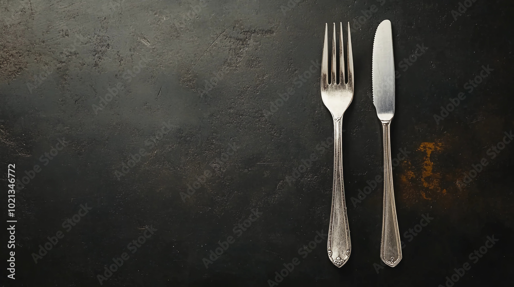 Fork and Knife on Dark Background