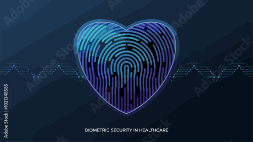 An abstract representation of biometric security in healthcare, visualizing a fingerprint as a protective shield for medical data.