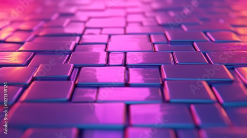 Abstract pattern of glossy tiles in pink and purple tones.