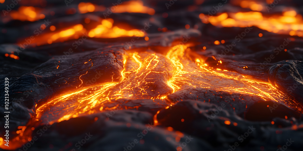 火山爆发,从山上流下来的红色熔岩 火山爆发,从山上流下来的红色熔岩