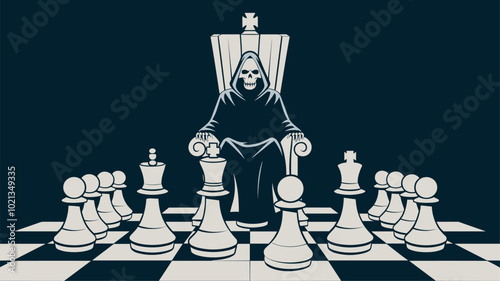 Chessboard with Grim Reaper replacing one of the kings.