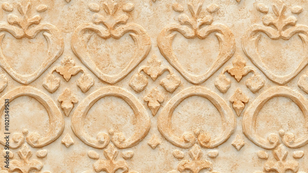 Beige textured background with embossed floral pattern. Beige textured background with embossed floral pattern.